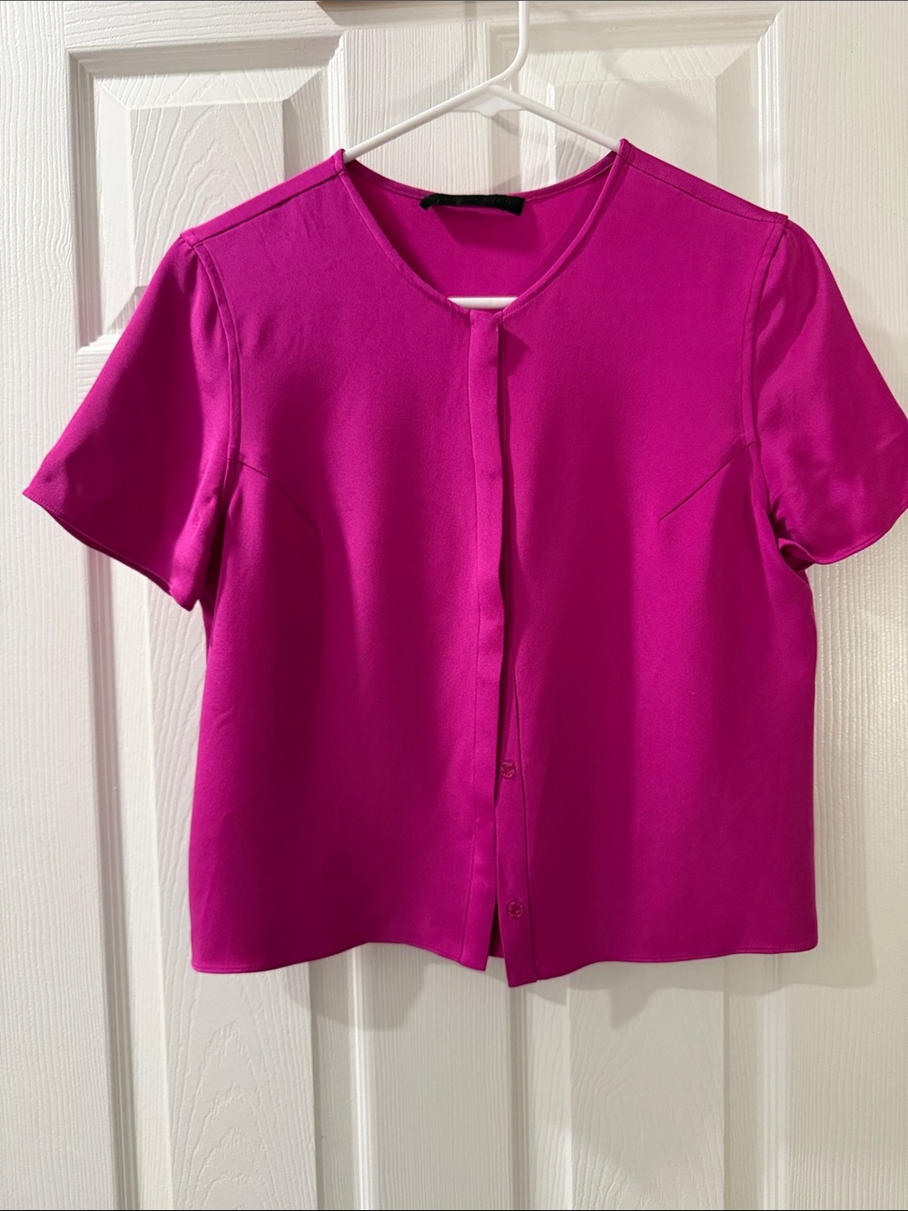 Jenni Kayne Women’s Short-Sleeve Button Front Silk Top - Magenta, Sz XS